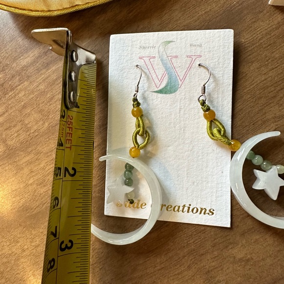 🎁🎁 GIFT SET New Jade Moon And Stars Earring Set With Silk Pouch w/ Artist Info - Picture 5 of 7